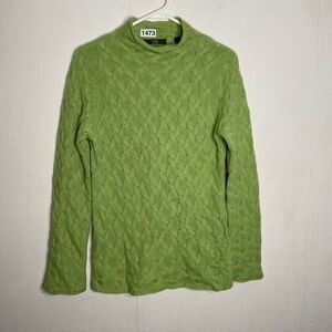 FOLIO Sweater Cable‎ Knit Womens 100% Cashmere Green Mock neck Pullover  Preppy